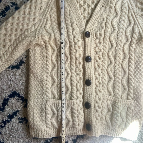 Irish Wool Parker Sweater - Cream / Beige - Cardigan with Pockets - Picture 5 of 6